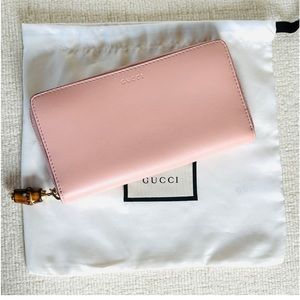 Gucci Pink Wallet with Bamboo Accent
